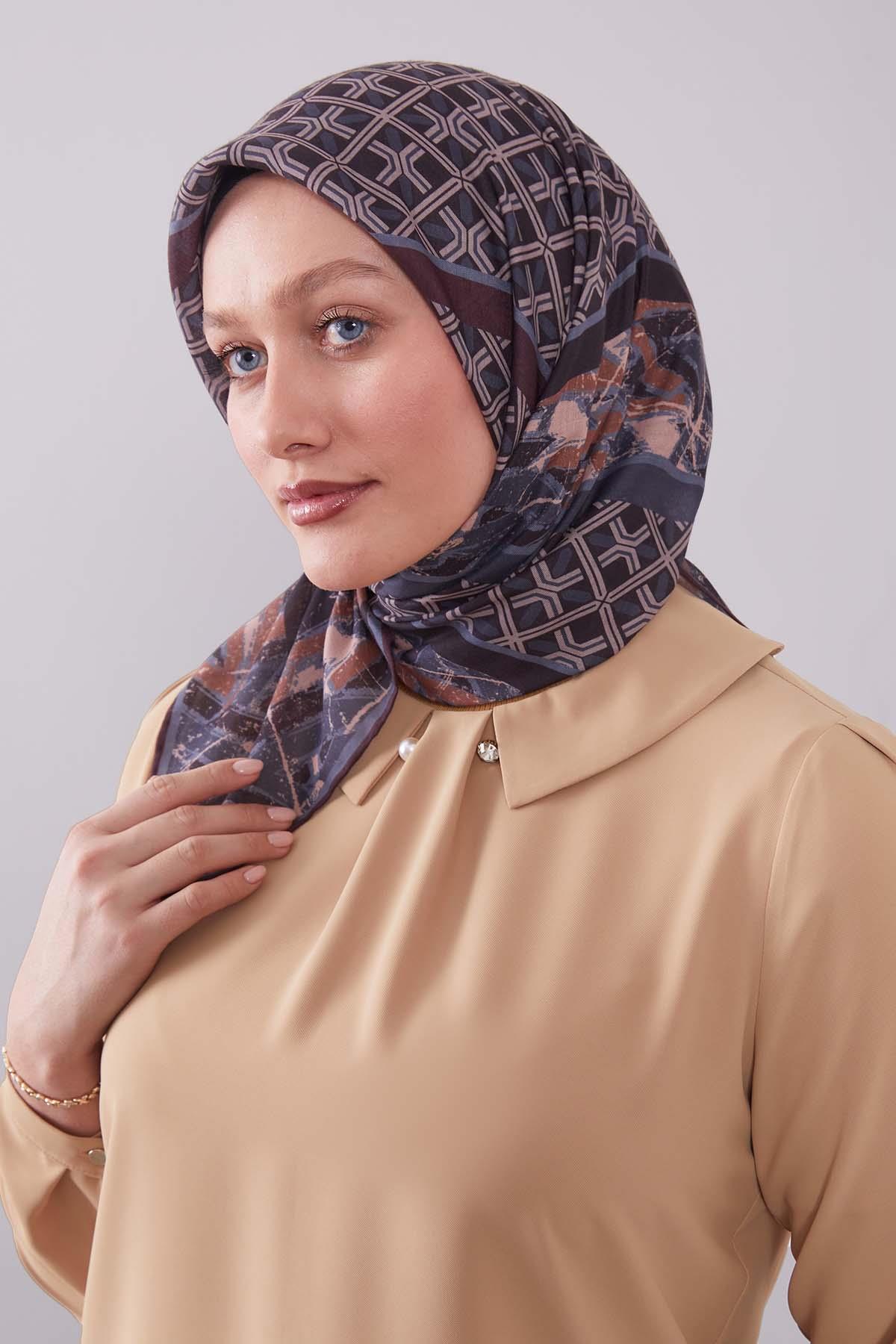 Fivescarf Antrasit Geometri Desen Silk Cotton Eşarp