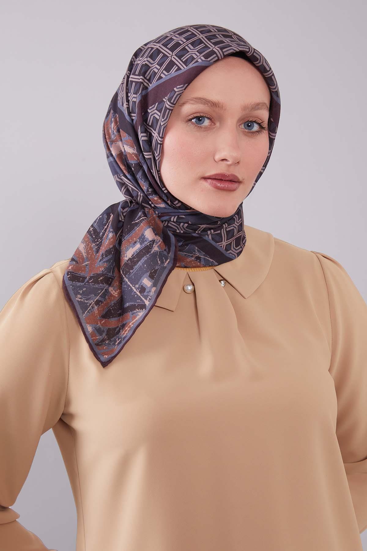 Fivescarf Antrasit Geometri Desen Silk Cotton Eşarp