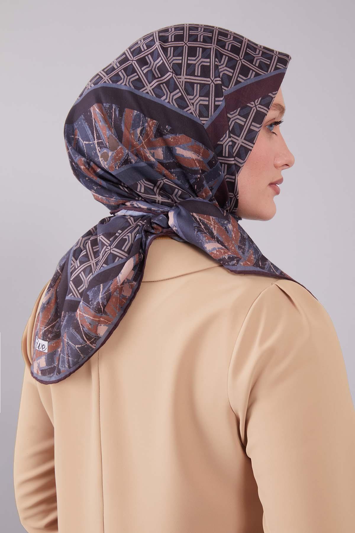 Fivescarf Antrasit Geometri Desen Silk Cotton Eşarp