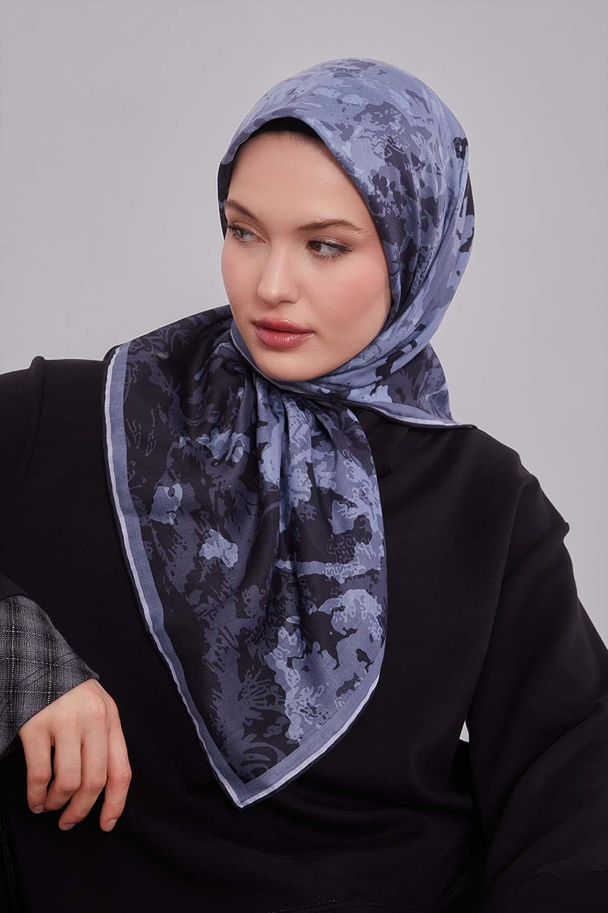 Fivescarf Antrasit Karışık Desen Silk Coton Eşarp