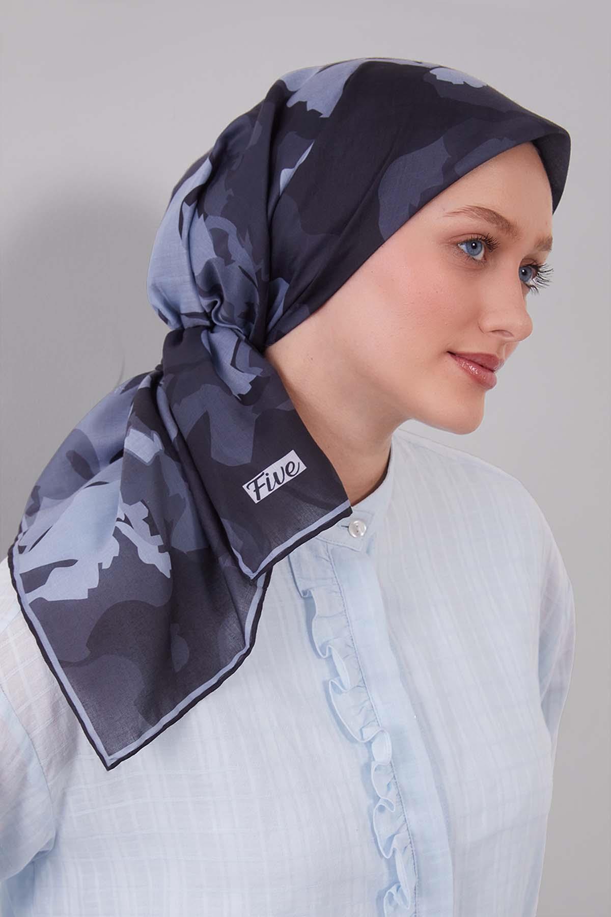Fivescarf Antrasit Karışık Desen Silk Coton Eşarp