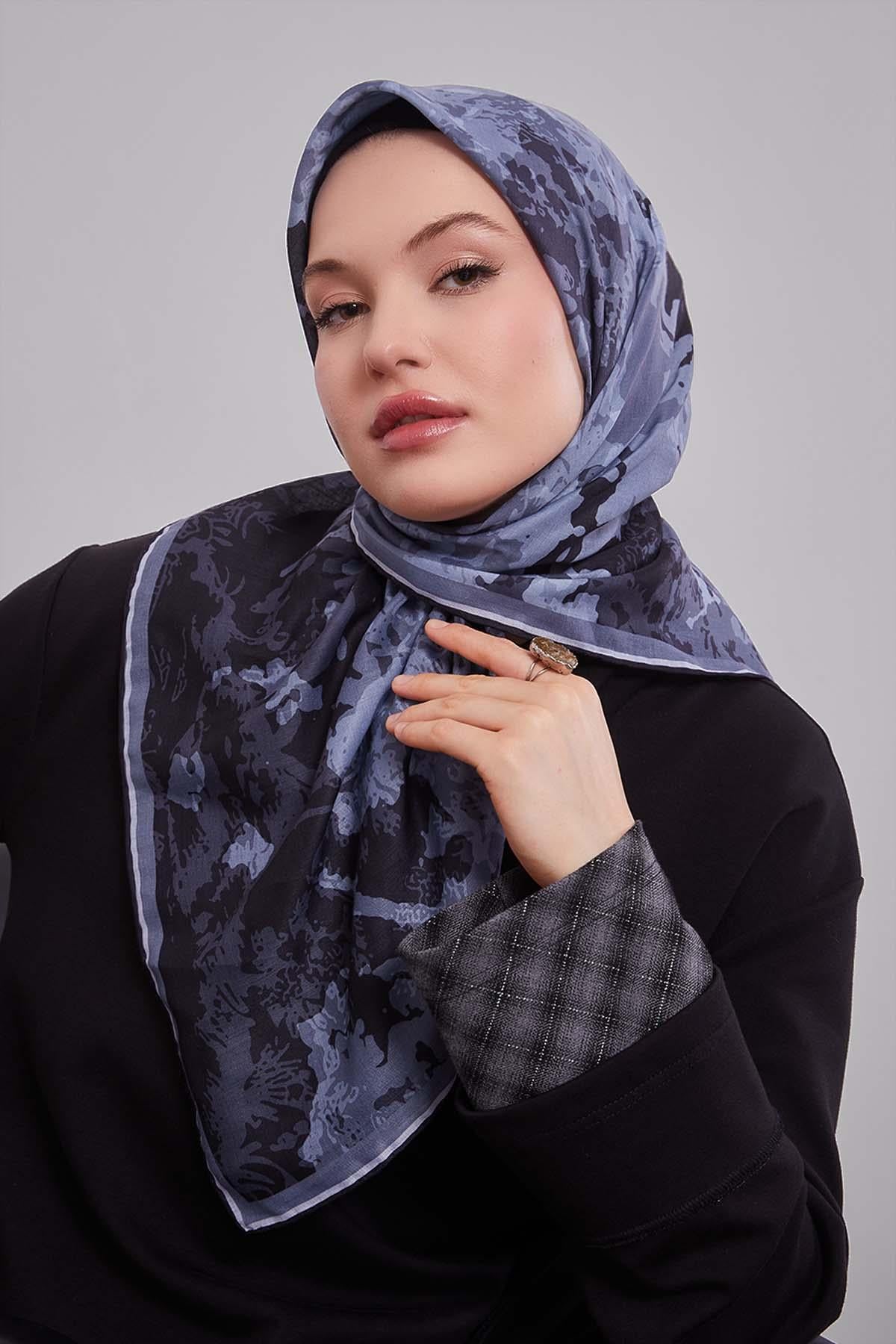 Fivescarf Antrasit Karışık Desen Silk Coton Eşarp