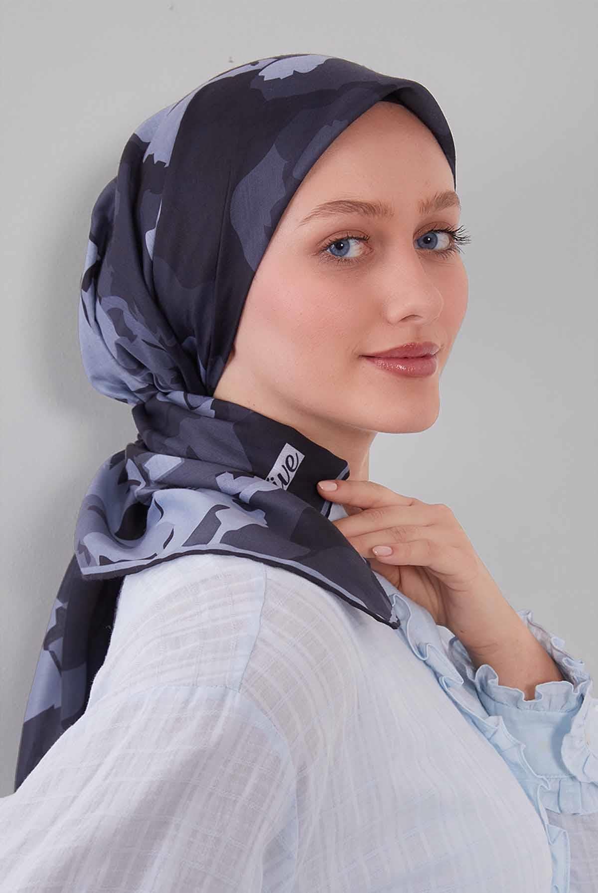 Fivescarf Antrasit Karışık Desen Silk Coton Eşarp