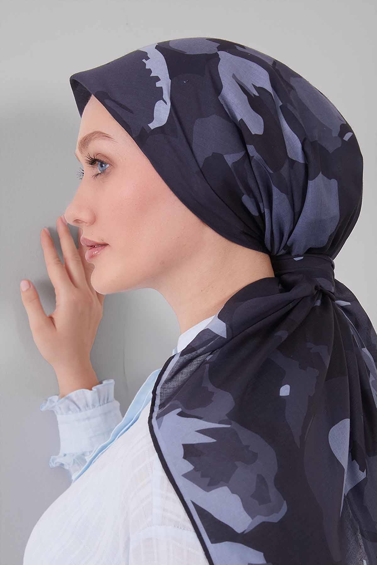 Fivescarf Antrasit Karışık Desen Silk Coton Eşarp