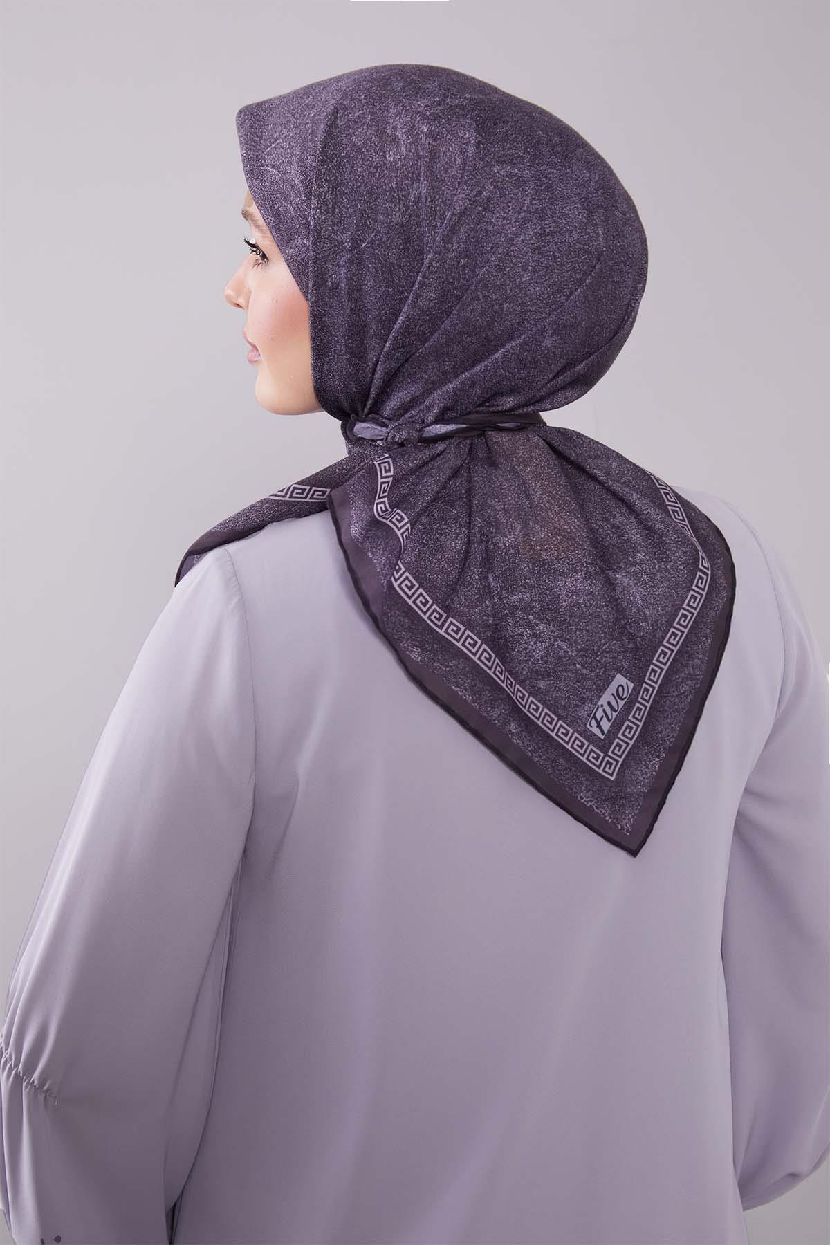 Fivescarf Antrasit Kenar Motifli Silk Cotton Eşarp