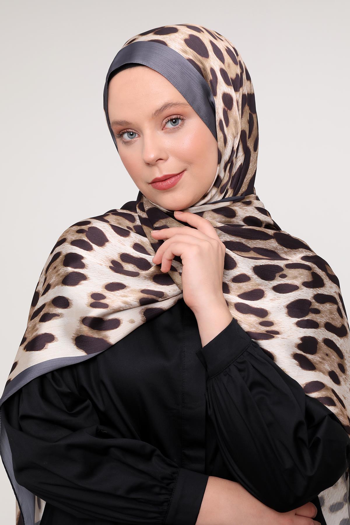 Fivescarf Antrasit Leopar Desen Brand Şal