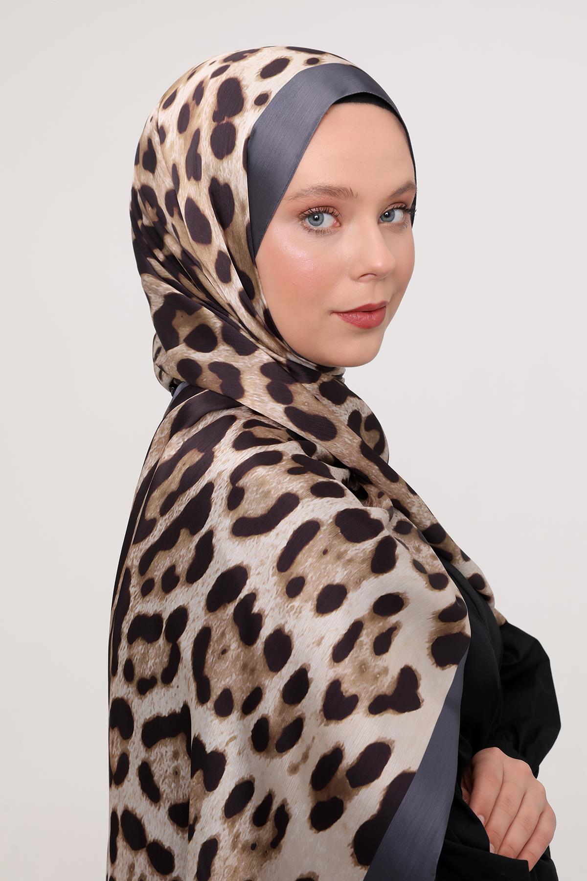 Fivescarf Antrasit Leopar Desen Brand Şal