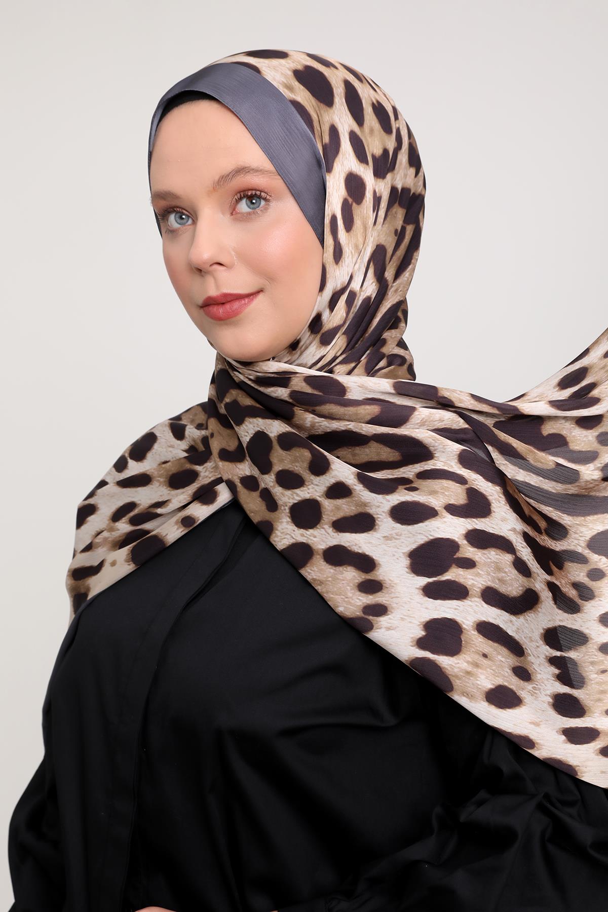 Fivescarf Antrasit Leopar Desen Brand Şal