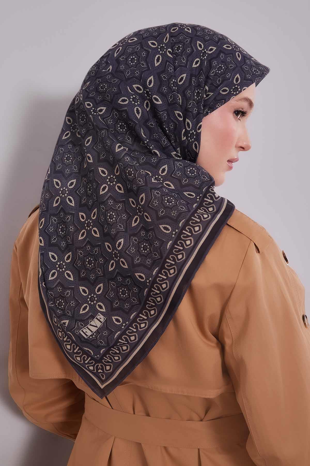 Fivescarf Antrasit Motif Desen Silk Coton Eşarp