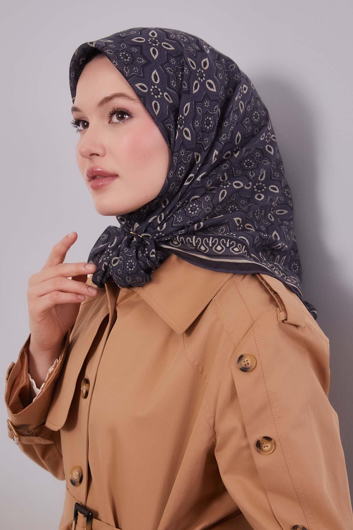 Fivescarf Antrasit Motif Desen Silk Coton Eşarp