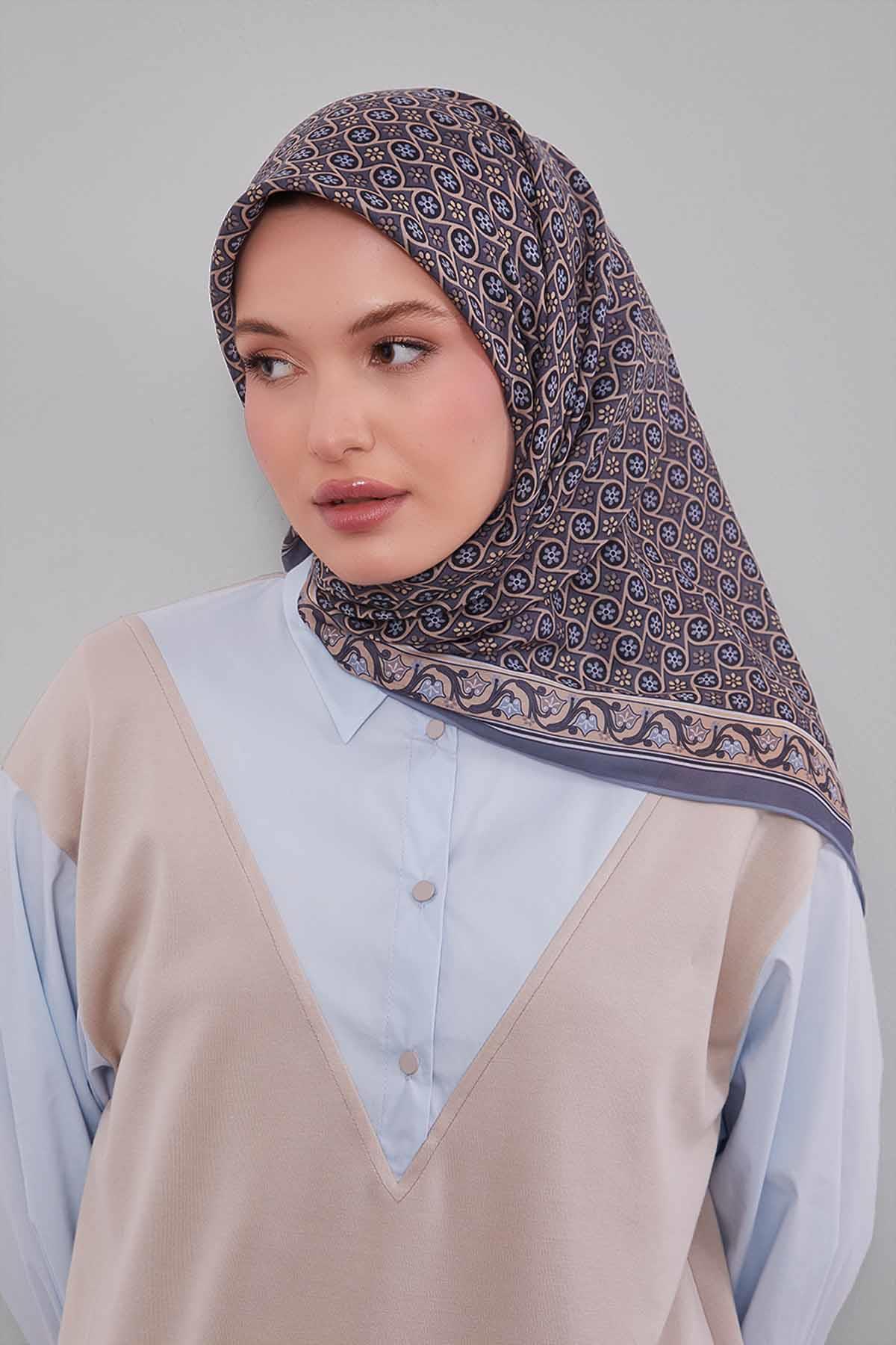 Fivescarf Antrasit Papatya Desen Silk Coton Eşarp