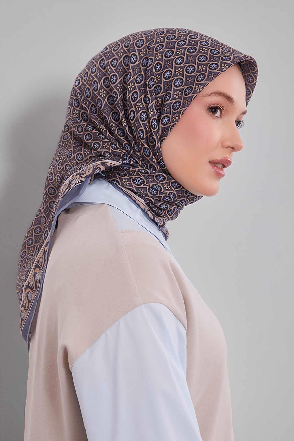 Fivescarf Antrasit Papatya Desen Silk Coton Eşarp
