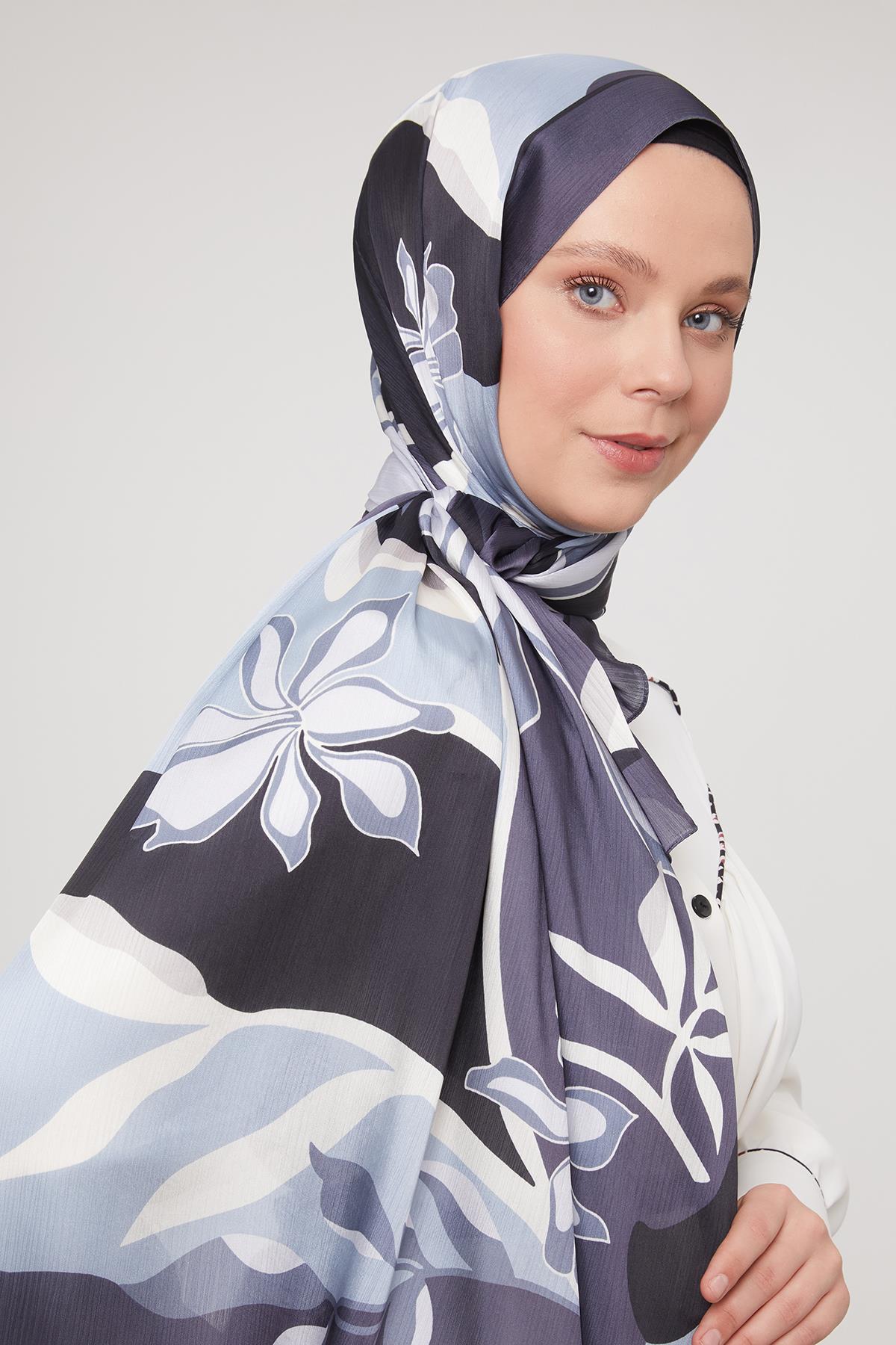 Fivescarf Antrasit Soyut Çiçek Desen Brand Şal