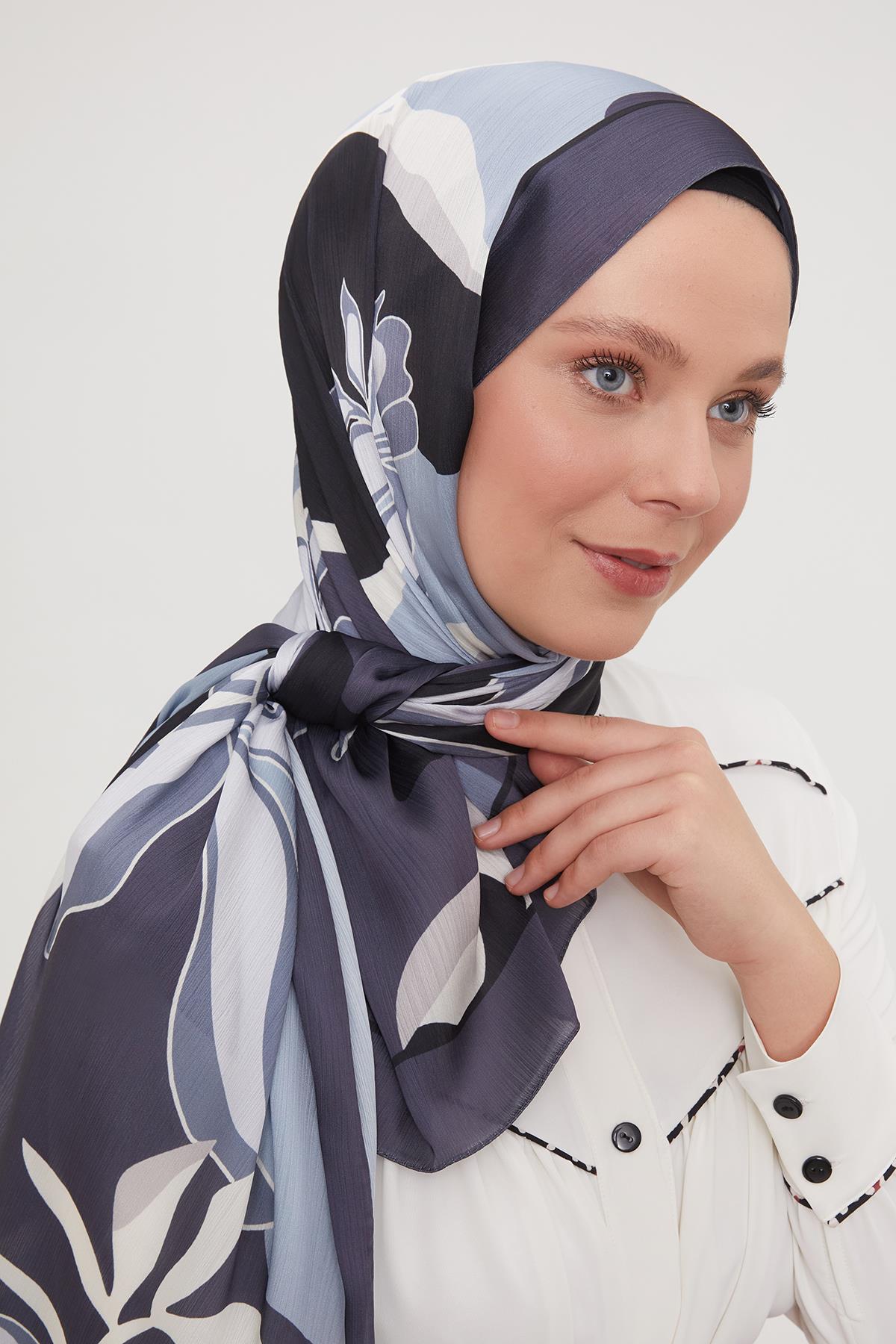 Fivescarf Antrasit Soyut Çiçek Desen Brand Şal