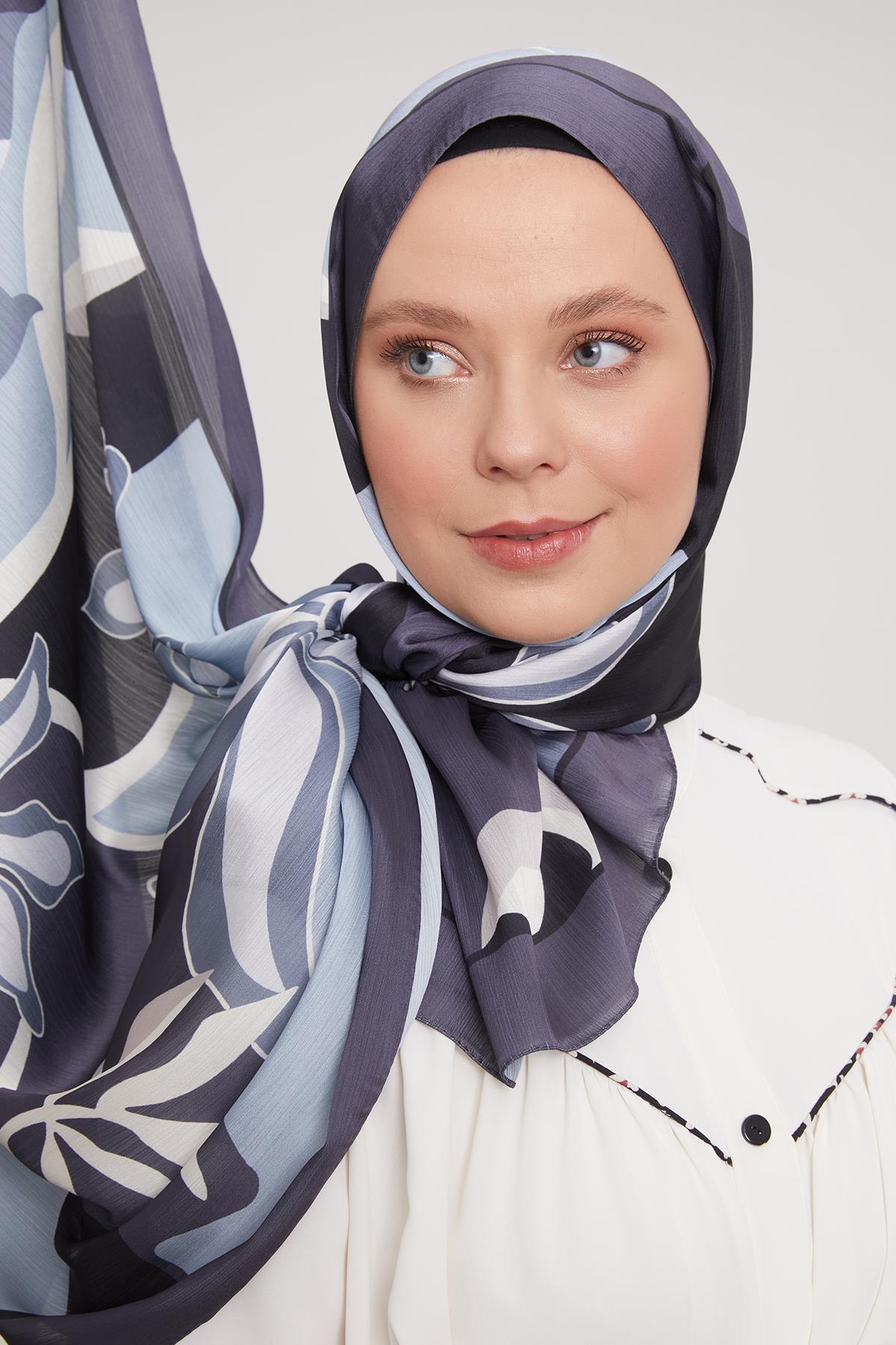 Fivescarf Antrasit Soyut Çiçek Desen Brand Şal