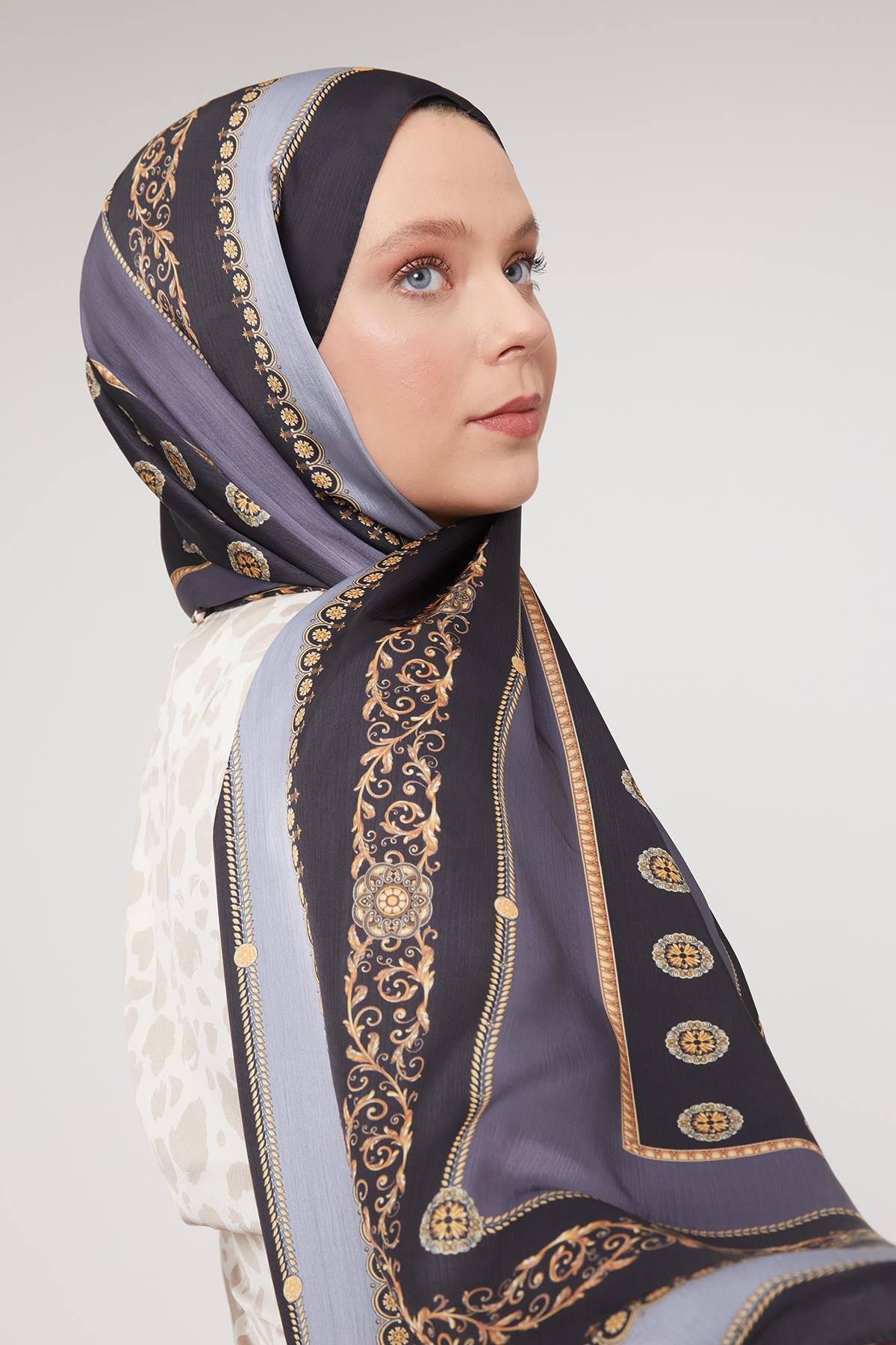 Fivescarf Antrasit Varak İşlemeli Brand Şal