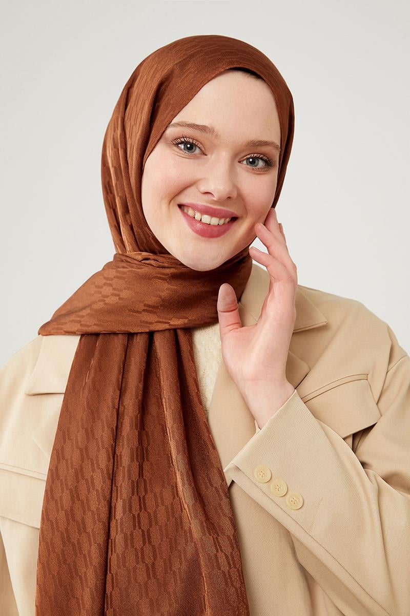 Fivescarf Bakır Burgu Desen Jakarlı Elegance Şal