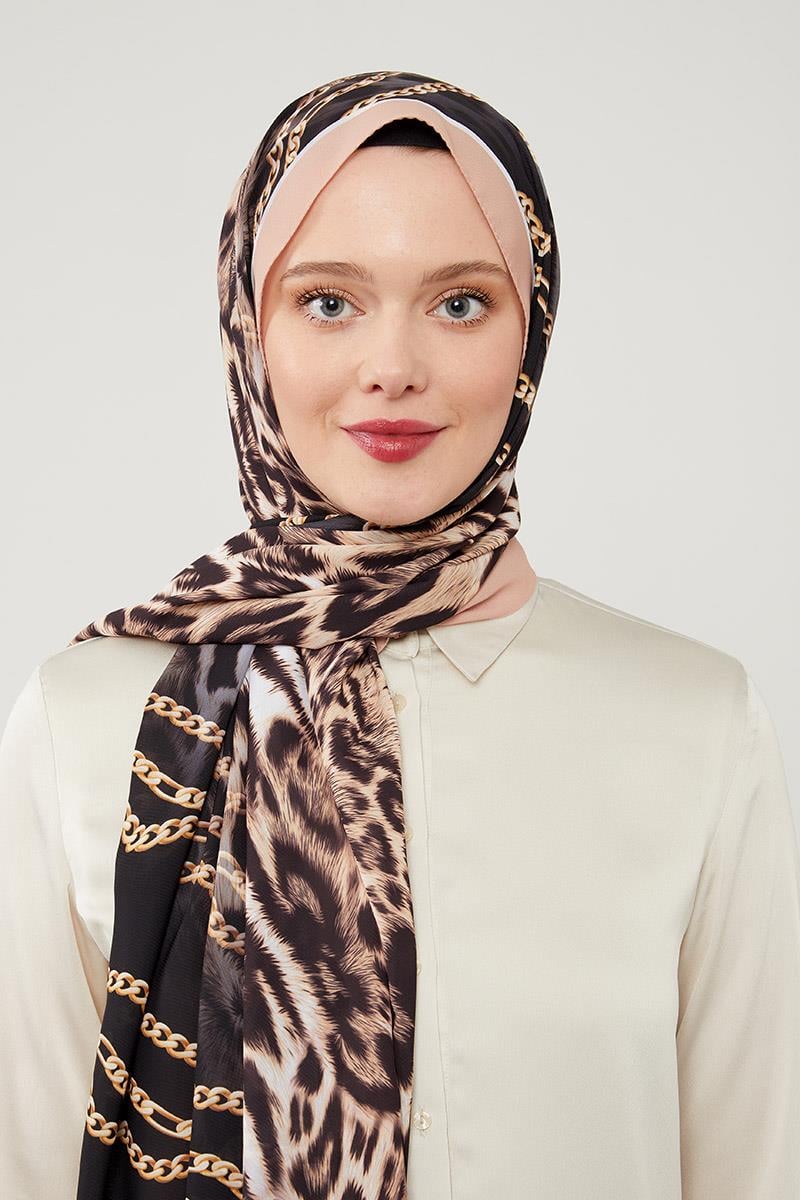 Fivescarf Bakır Leopar Desen Violet Medine İpeği Şal