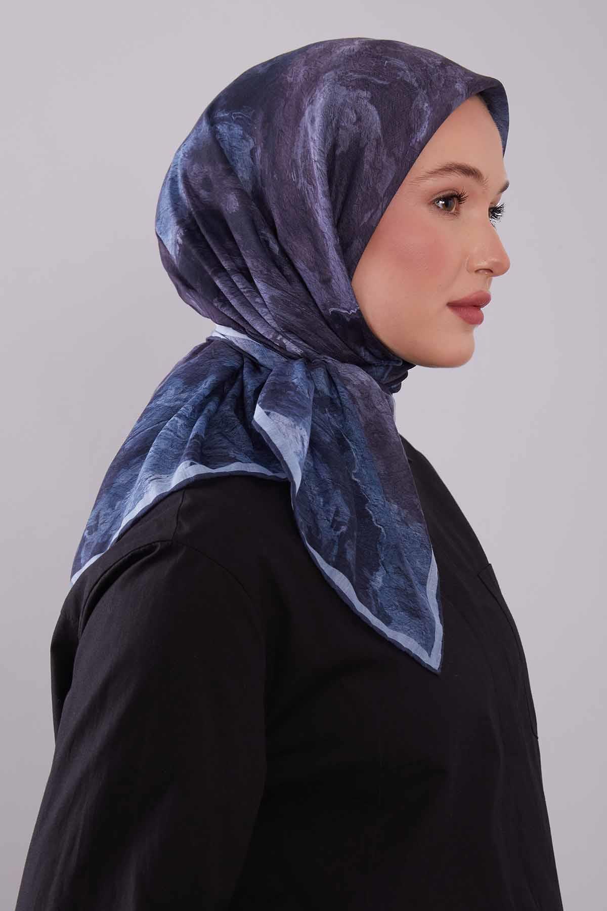 Fivescarf Bebe Mavisi Dalga Desen Silk Coton Eşarp