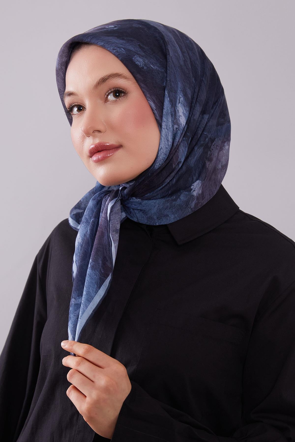 Fivescarf Bebe Mavisi Dalga Desen Silk Coton Eşarp