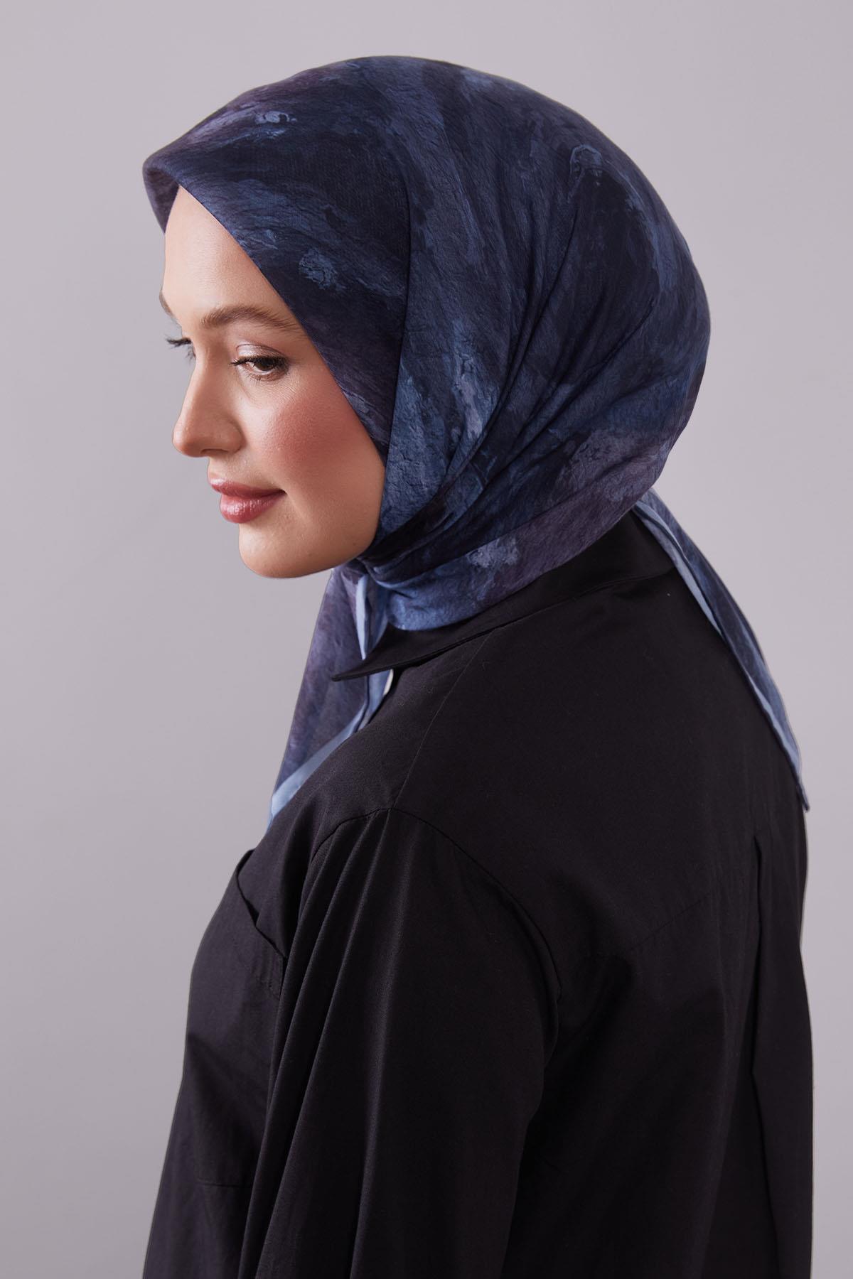 Fivescarf Bebe Mavisi Dalga Desen Silk Coton Eşarp
