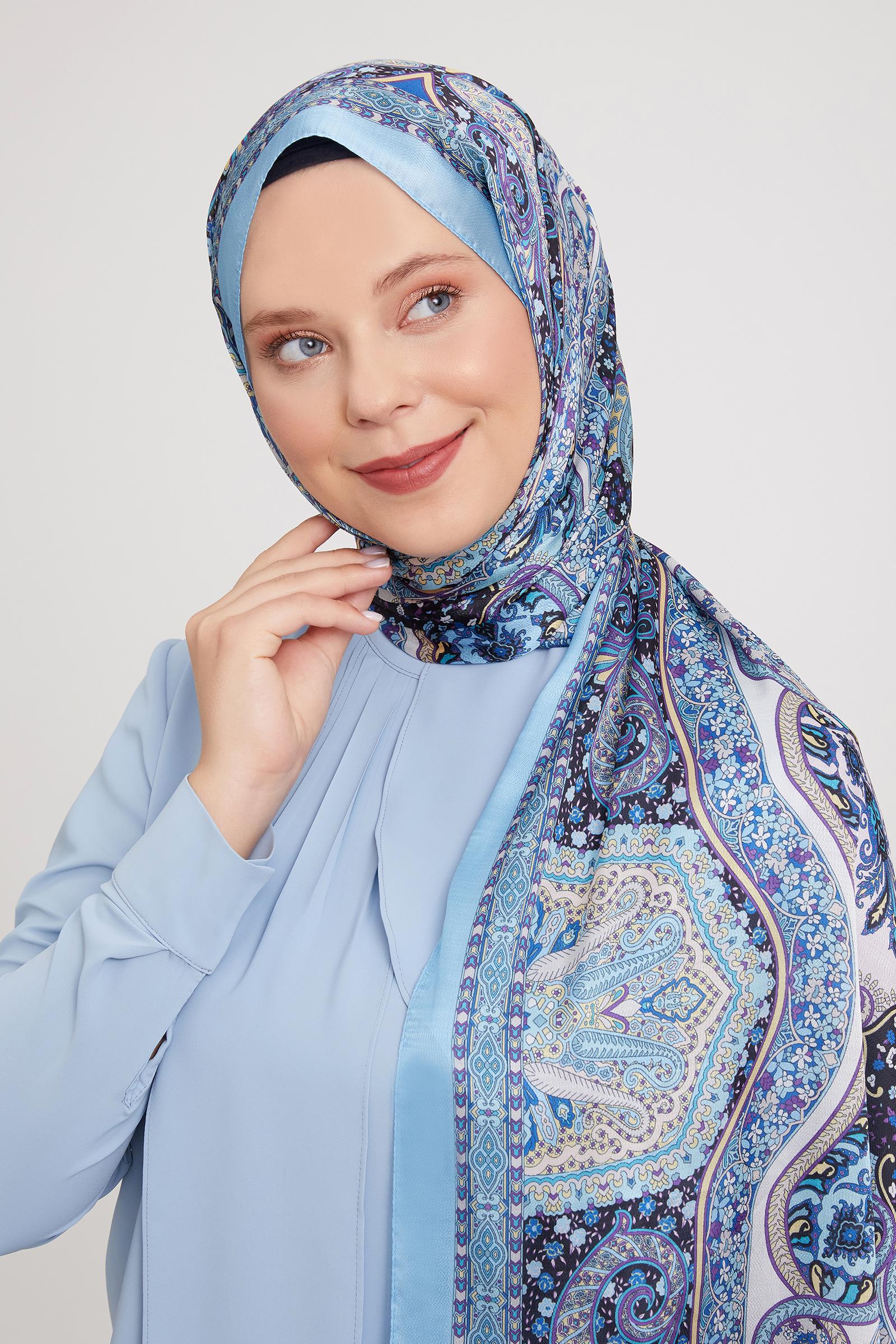 Fivescarf Bebe Mavisi Etnik Baskılı Vual İpek Şal