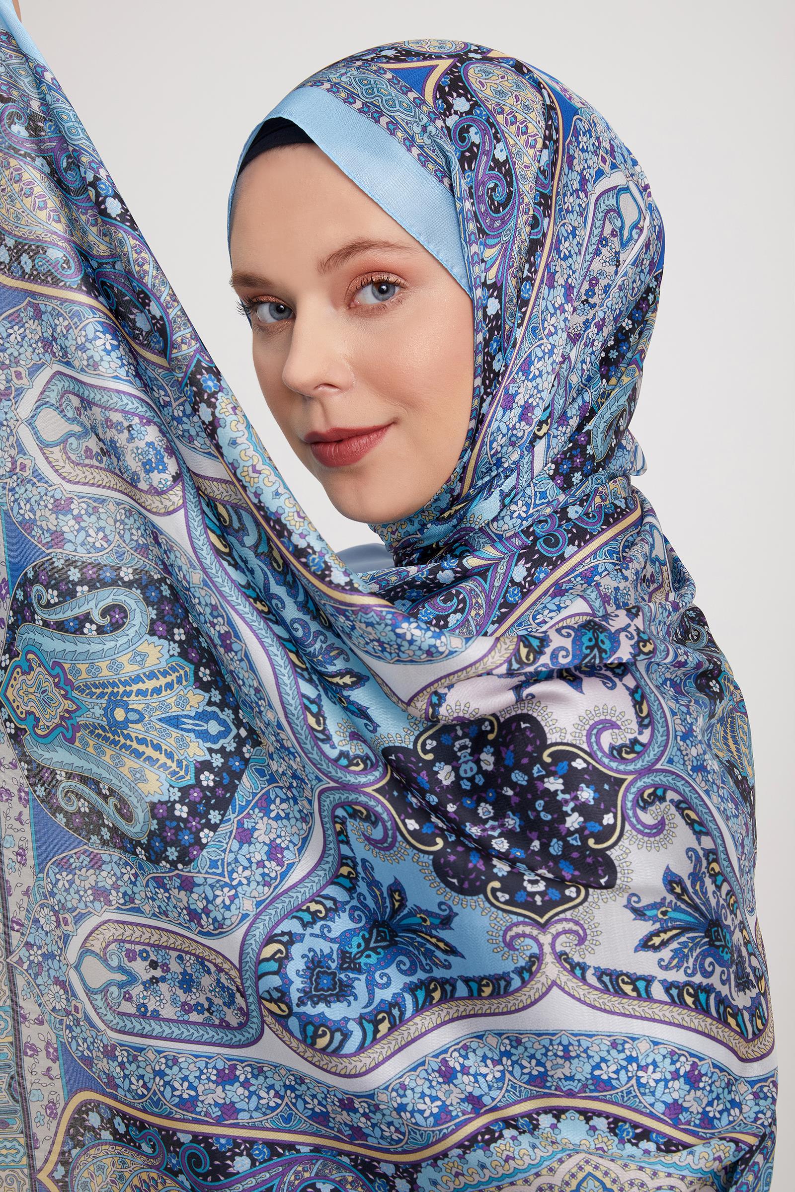 Fivescarf Bebe Mavisi Etnik Baskılı Vual İpek Şal