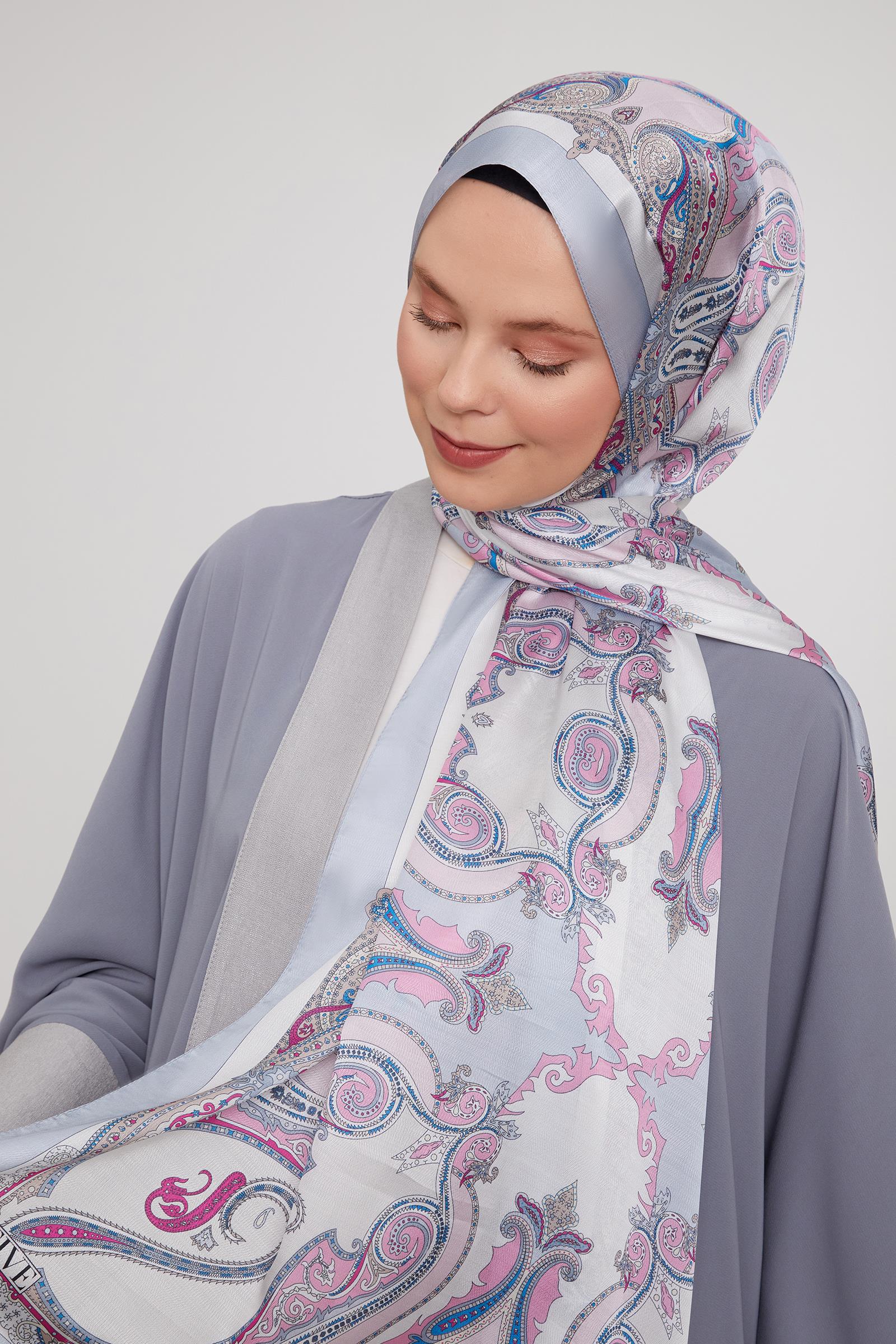 Fivescarf Bebe Mavisi Etnik Çini Desen Vual İpek Şal