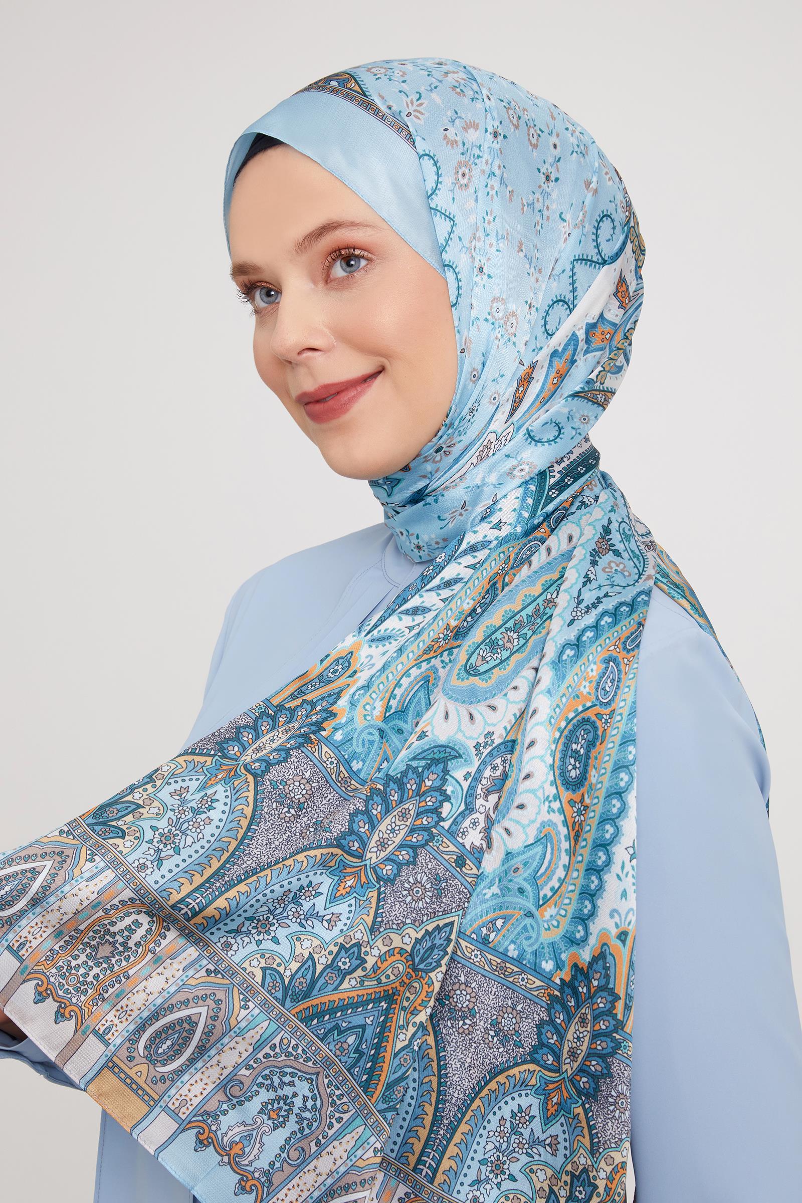 Fivescarf Bebe Mavisi Etnik Desen Vual İpek Şal