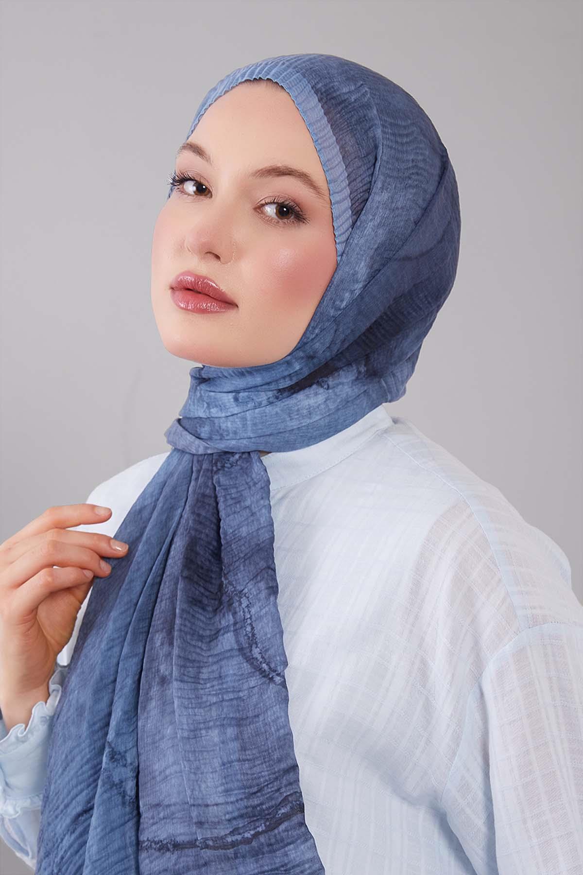 Fivescarf Bebe Mavisi Geçişli Müslin Cotton Şal
