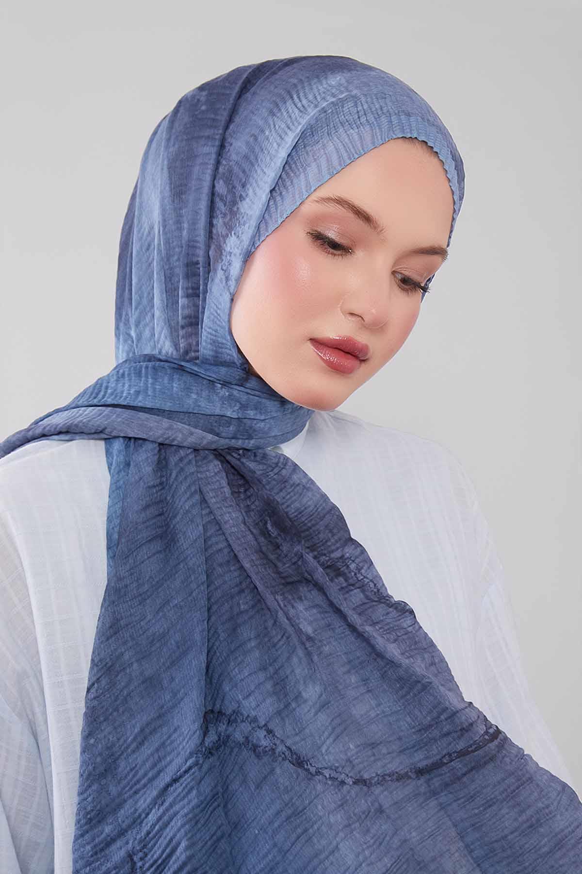 Fivescarf Bebe Mavisi Geçişli Müslin Cotton Şal