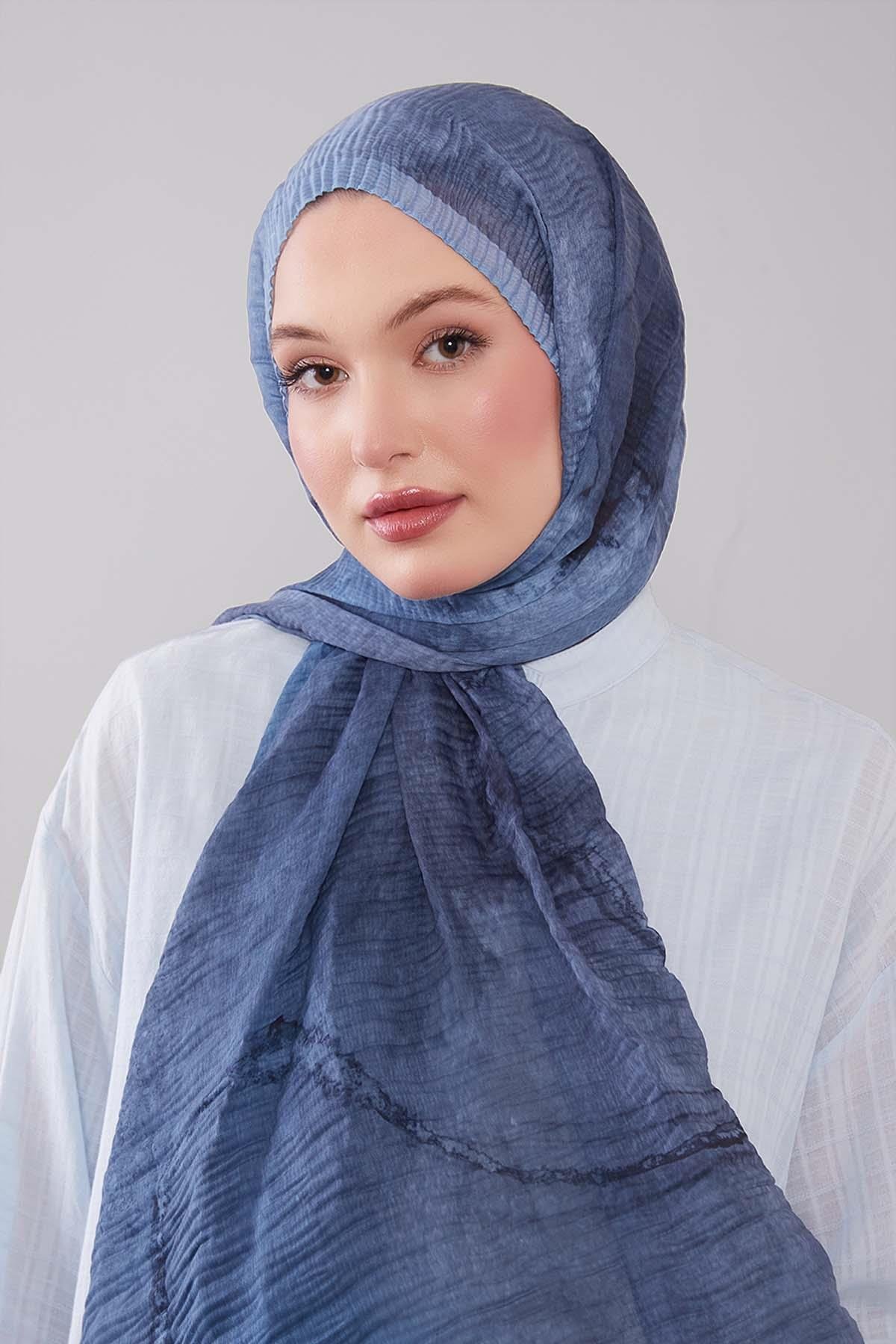 Fivescarf Bebe Mavisi Geçişli Müslin Cotton Şal