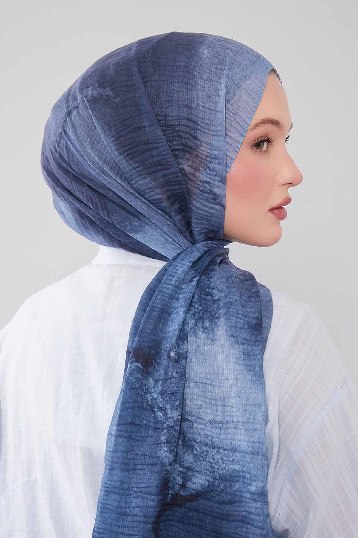 Fivescarf Bebe Mavisi Geçişli Müslin Cotton Şal