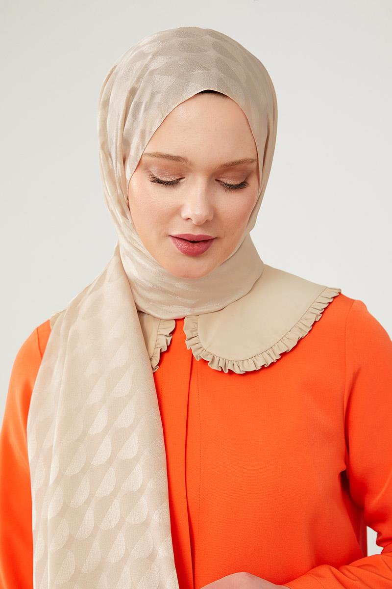 Fivescarf Bej Ay Desen Jakarlı Elegance Şal