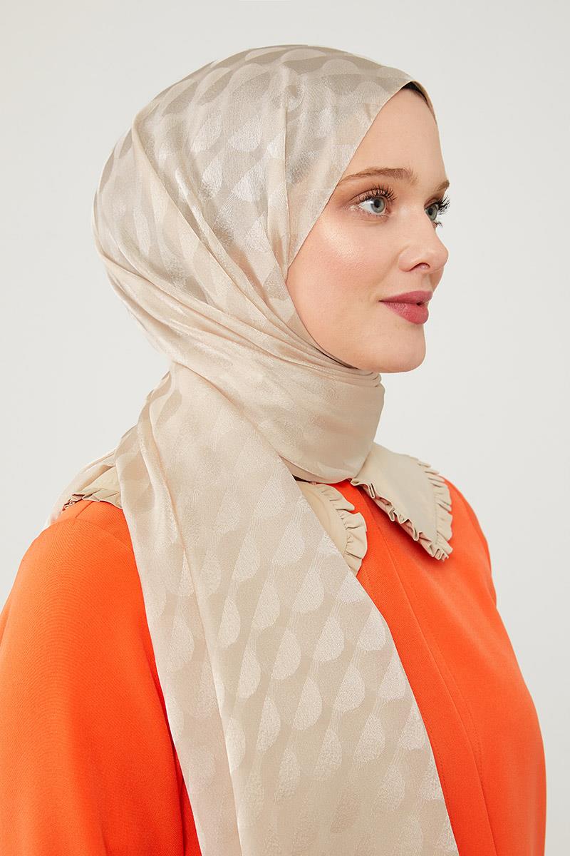 Fivescarf Bej Ay Desen Jakarlı Elegance Şal