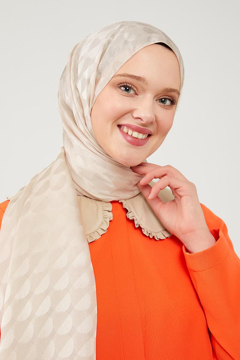 Fivescarf Bej Ay Desen Jakarlı Elegance Şal