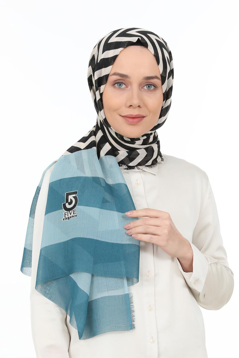 Fivescarf Bej Desenli Pamuk Şal