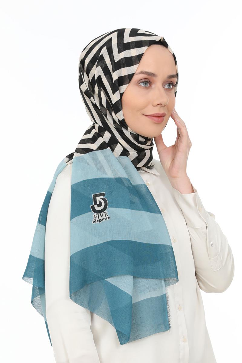 Fivescarf Bej Desenli Pamuk Şal