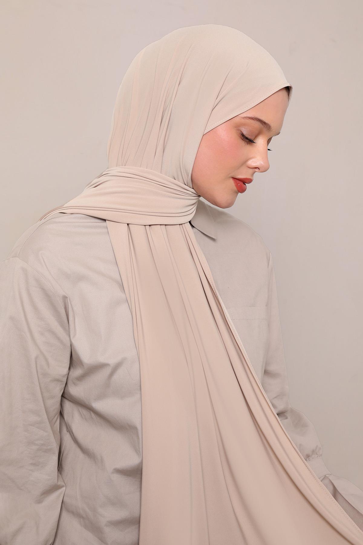 Fivescarf Bej Düz Premium Jersey Şal