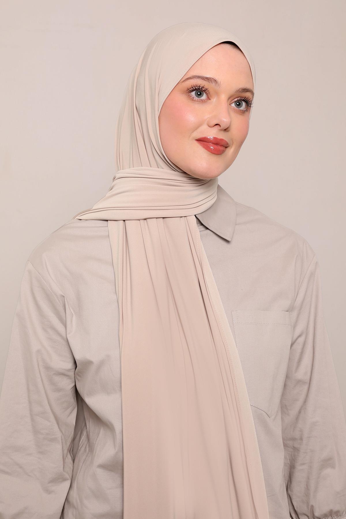 Fivescarf Bej Düz Premium Jersey Şal