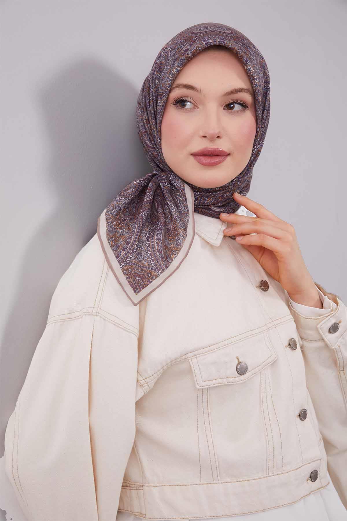 Fivescarf Bej Etnik Desen Silk Cotton Eşarp
