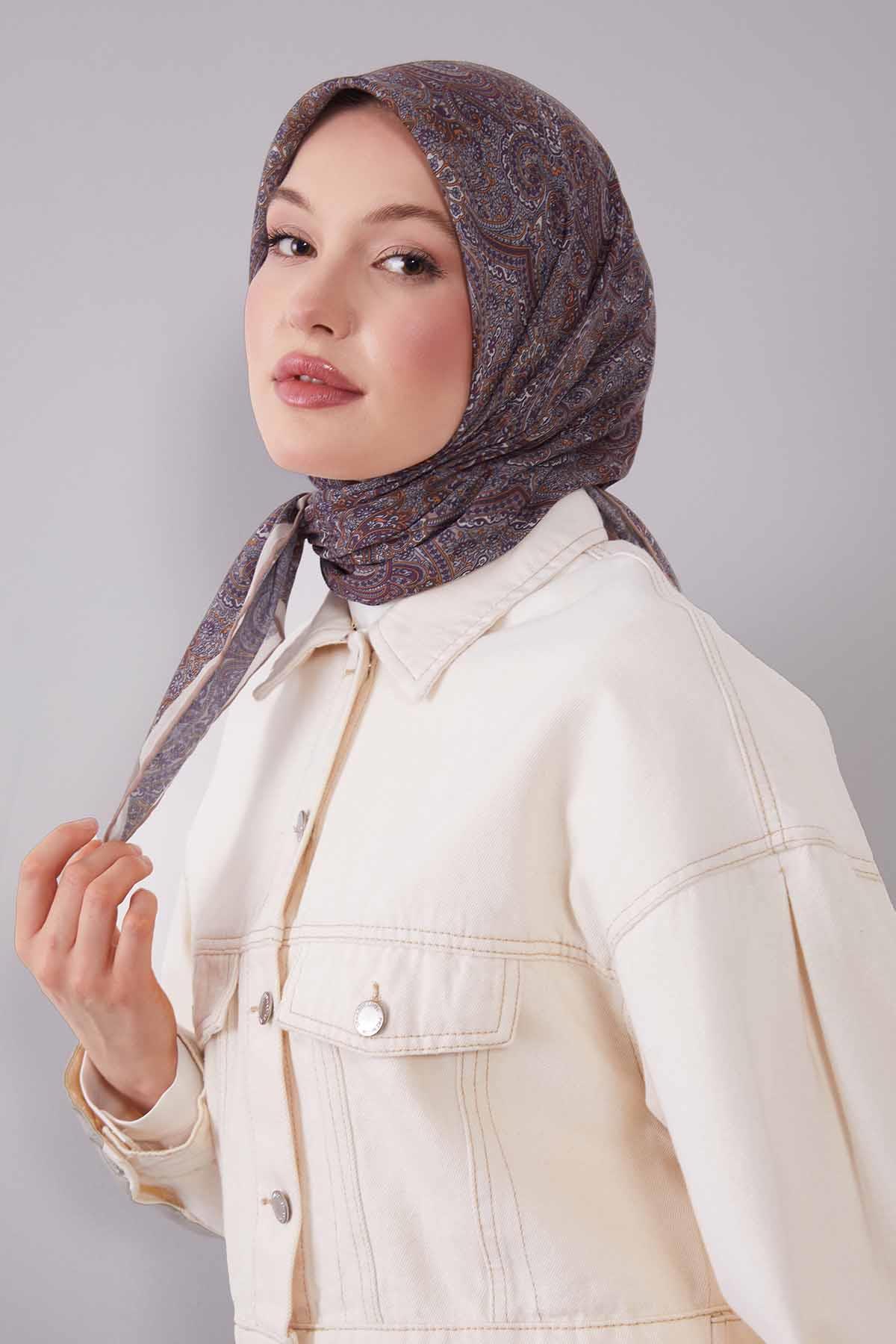 Fivescarf Bej Etnik Desen Silk Cotton Eşarp