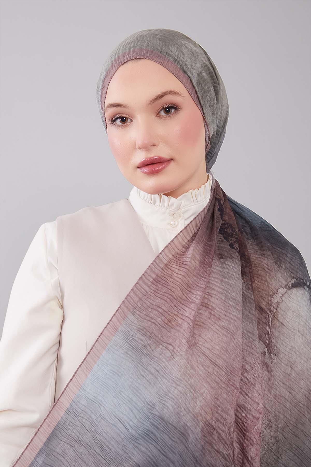 Fivescarf Bej Geçişli Müslin Cotton Şal