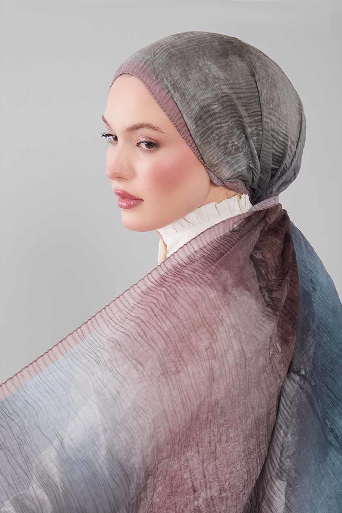 Fivescarf Bej Geçişli Müslin Cotton Şal