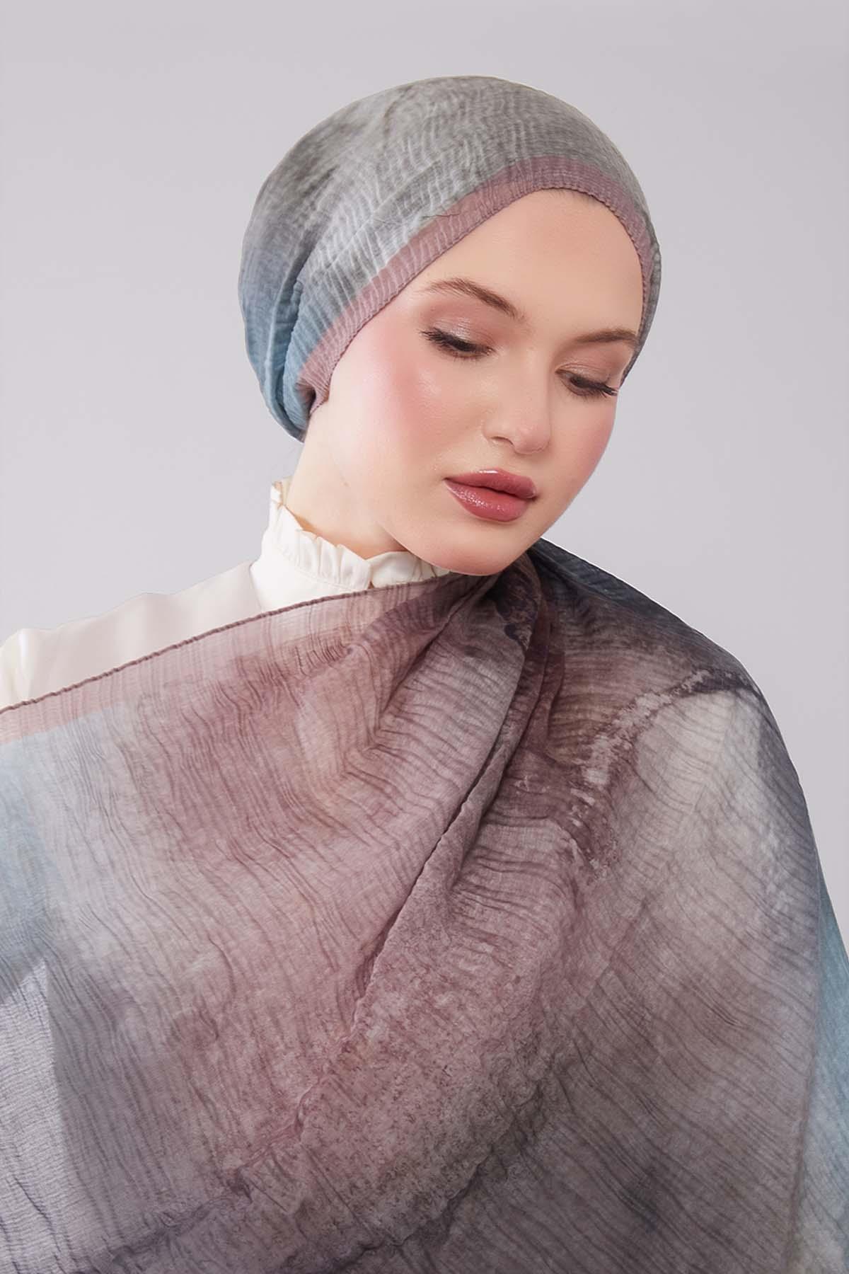 Fivescarf Bej Geçişli Müslin Cotton Şal