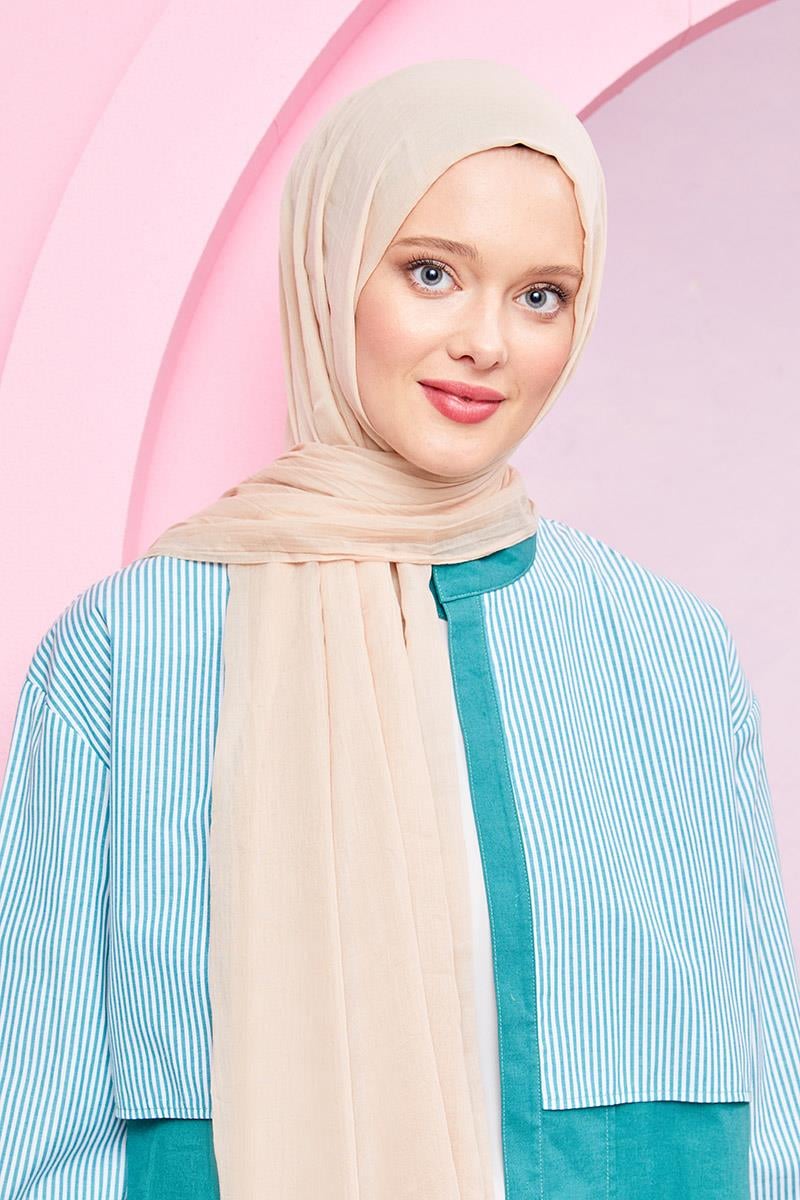 Fivescarf Bej Olay Pamuk Şal