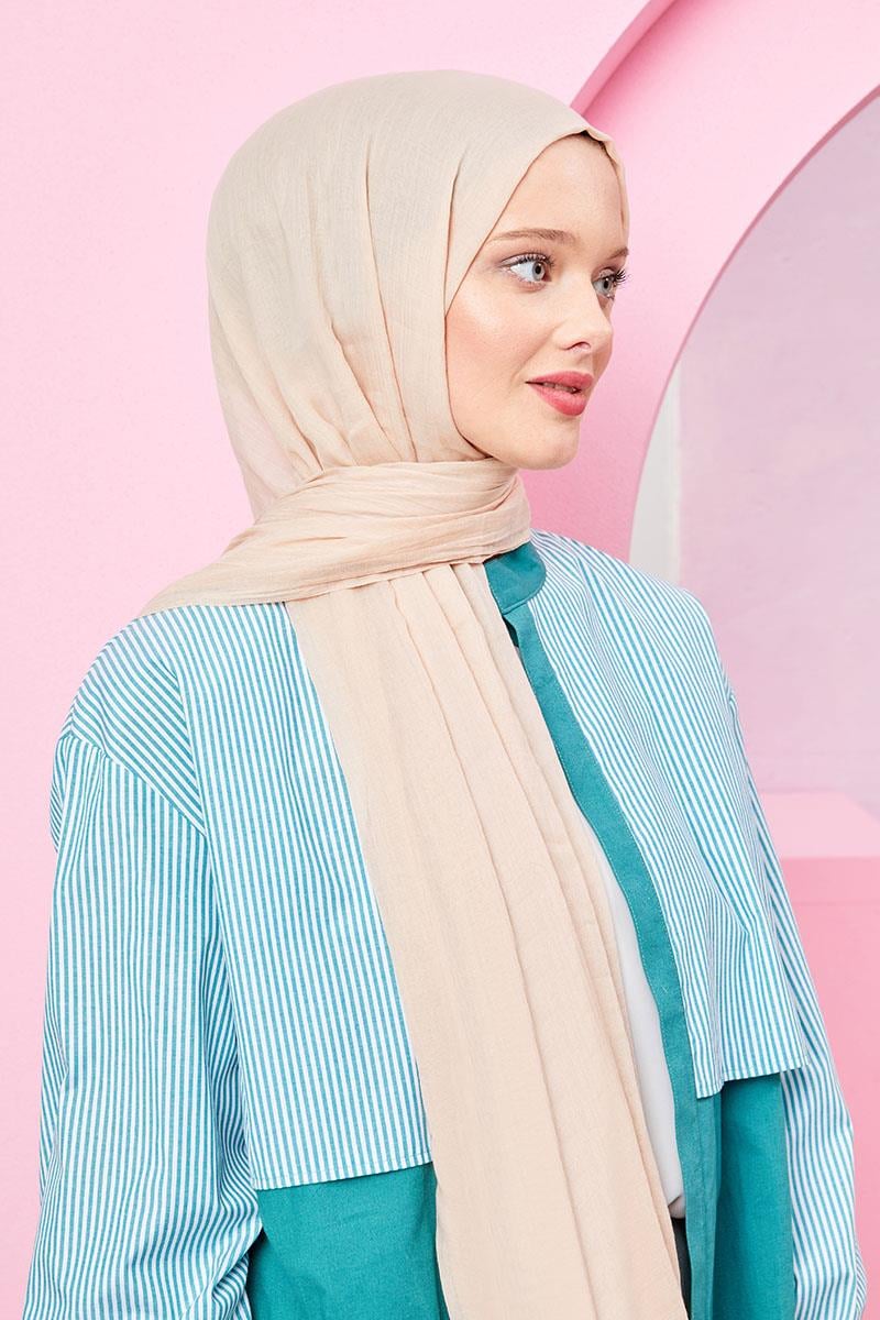 Fivescarf Bej Olay Pamuk Şal