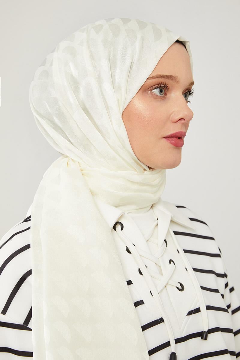 Fivescarf Beyaz Ay Desen Jakarlı Elegance Şal