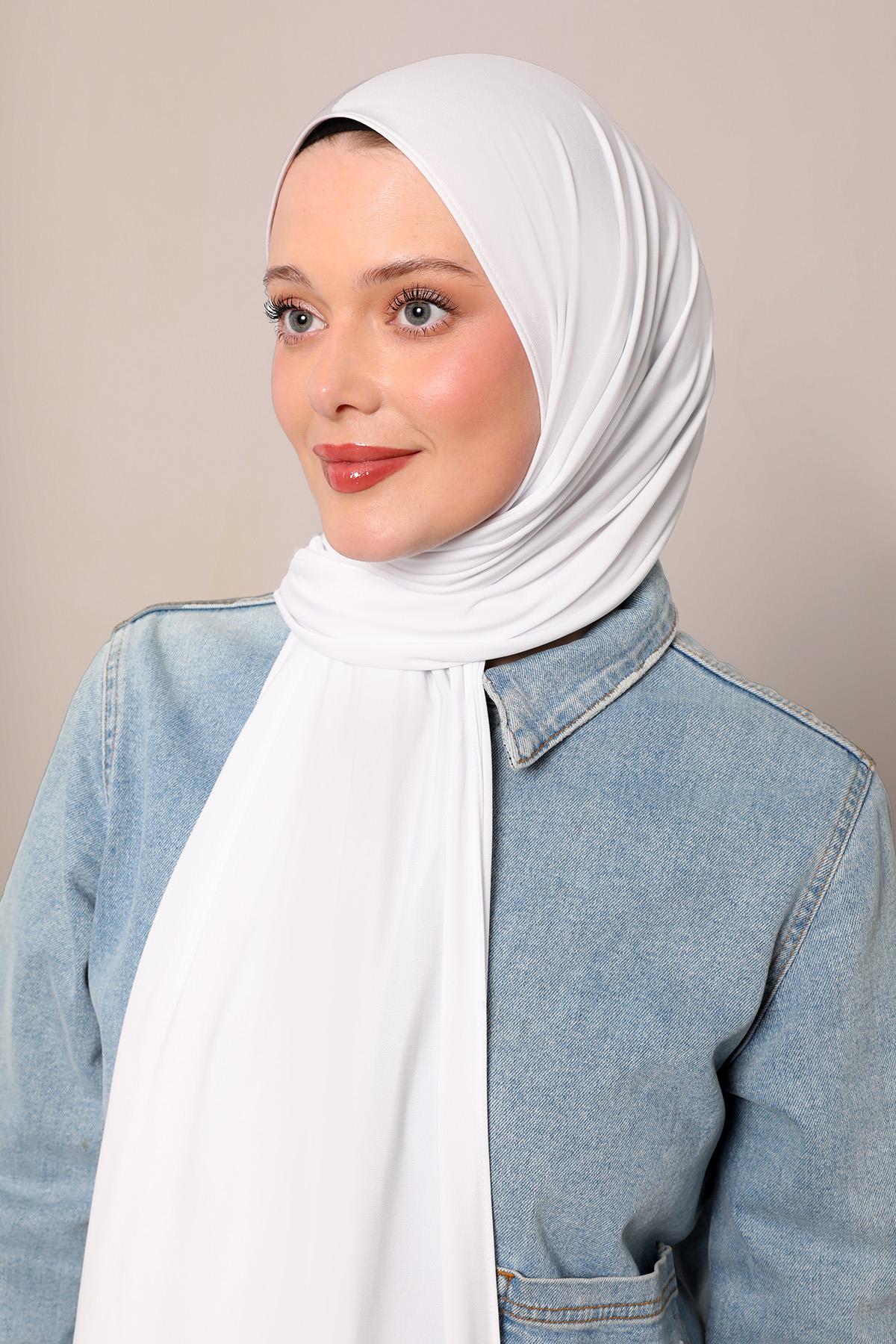 Fivescarf Beyaz Düz Premium Jersey Şal