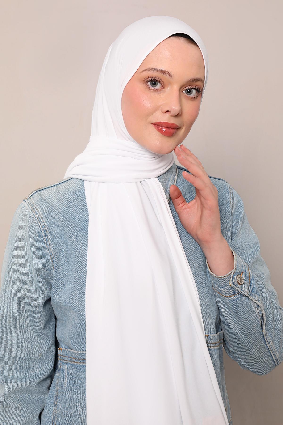 Fivescarf Beyaz Düz Premium Jersey Şal